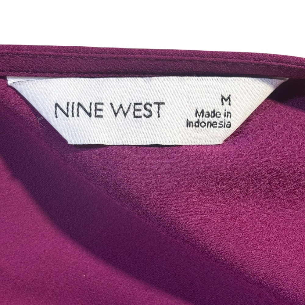 Nine West Womens Berry Magenta Pleated‎ Long Sleeve Button Front Blouse Size M - Picture 5 of 9